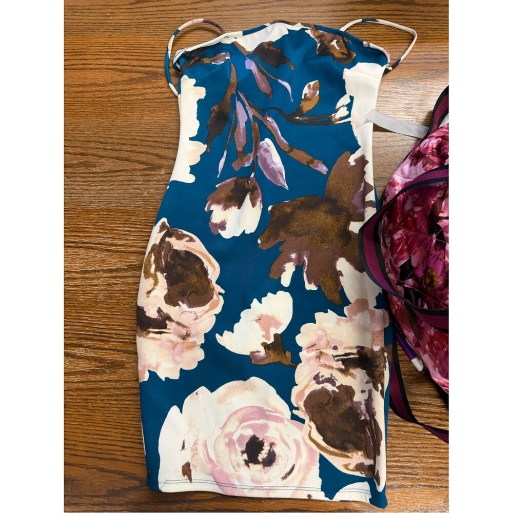 Teal Floral Spaghetti-Strap Mini Dress